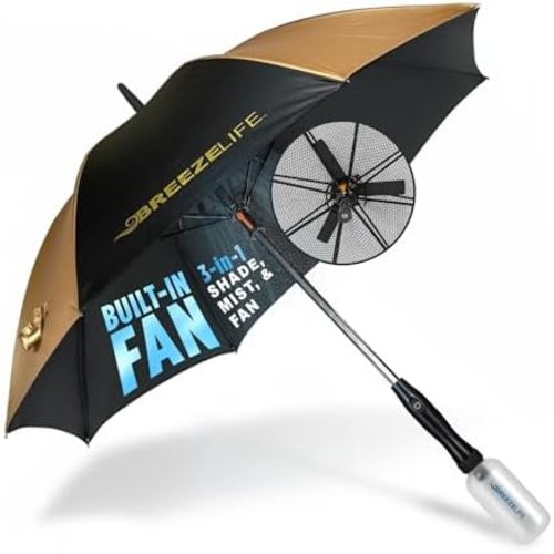 Breeze Life Rechargeable Mister Breeze, Sun Umbrella with Fan and Mister, Umbrella Mister with Built-in Fan, For Festivals, Beach and More, Blocks Harmful Sun Rays, Mist bottle included
