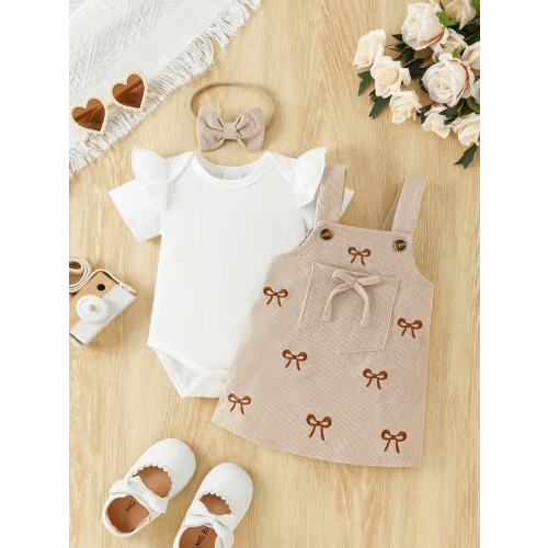 3pcs baby girl dress set solid color round neck lantern - Temu