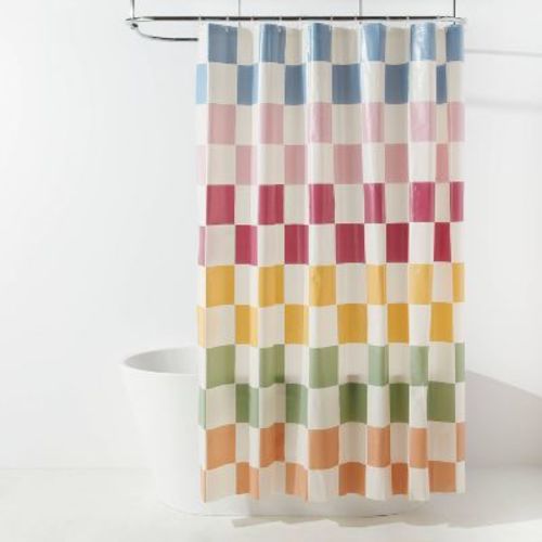 13pc PEVA Checkerboard Shower Curtain and Rings Set Multi - Room Essentials™