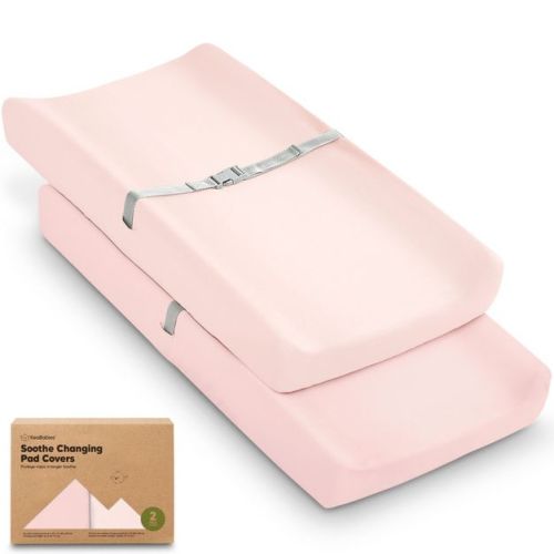KeaBabies 2pk Soothe Changing Pad Covers for Girl, Boy, Organic Soft Cotton Contoured Diaper Changing Table Pad Covers (Mist Rose)