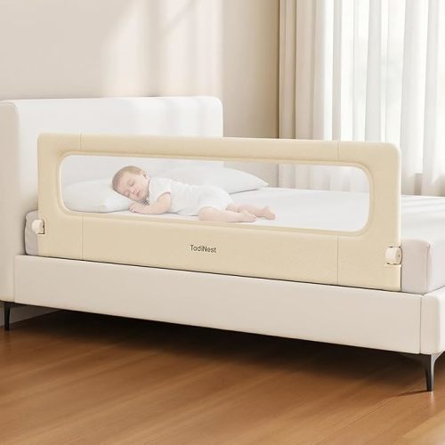 Folding Bed Rail for Toddlers, Baby Bed Rail Guard with Reinforced Anchor Safety System, Toddler Bed Rails for King Size Beds, Twin, Full, Queen (Khaki, 71" L x 21.6" H)