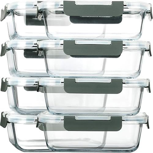 M MCIRCO [8-Pack,30 oz] Glass Meal Prep Containers,Glass Food Storage Containers,Airtight lunch Containers with Lids, Microwave, Oven, Freezer and Dishwasher