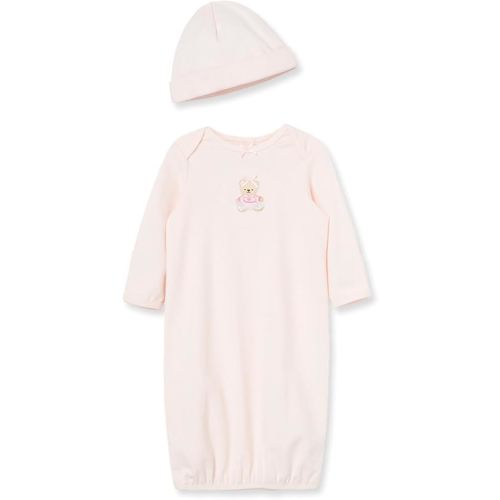 Little Me Clothes for Baby Girls' 2-Piece Nightgown and Cap Set 100% Cotton with Elastic Bottom, Baby Essentials, 0-3 Months