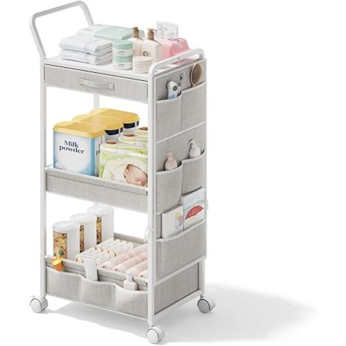 BBLIKE Diaper Caddy Organizer, Baby Cart with Basket and Side Pockets