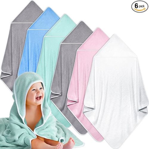 Chumia 6 Pack Baby Bath Towel Coral Fleece Soft Absorbent Newborn Hooded Towel for Kid 30 x 30 Inch Toddler Bath Blanket for Babies Infant Shower Gift(Multicolor)