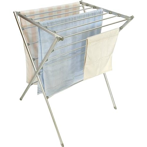 TOTES BABIES Premium Aluminum Foldable Laundry Rack for Air Drying Clothing, Towels and Linens, Easy Assembly, Energy Saving, 12 Rails, Conveniently 36 Inches Tall