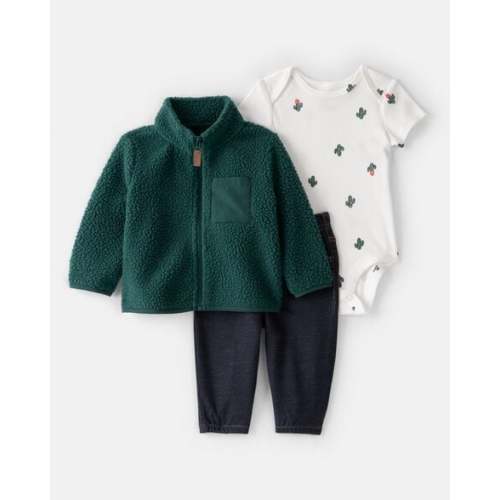 Baby Boy 3-Piece Cactus Fleece Zip-Up Jacket Outfit Set | Carter's
