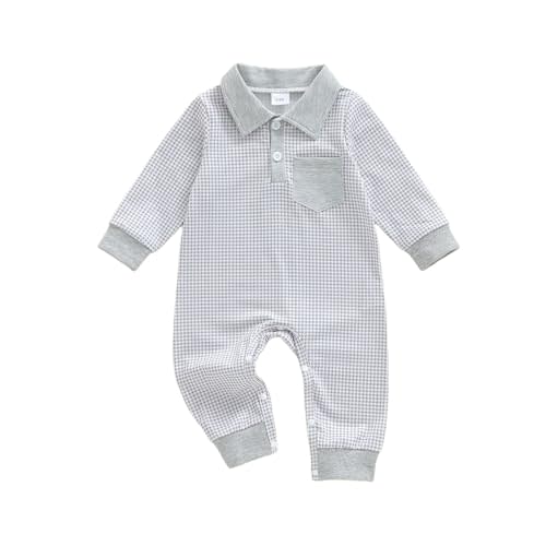 GGBNOMER Newborn Baby Boy Winter Clothes Long Sleeve Lapel Jumpsuit Collar Plaid Romper Playsuit Infant Baby Boy Fall Outfit