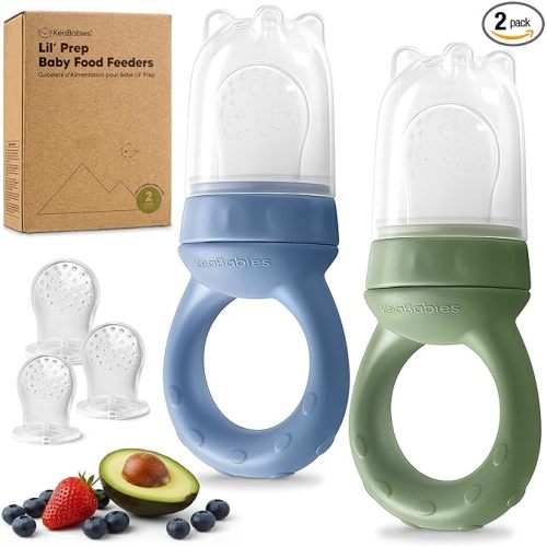 KeaBabies Baby Fruit Feeder 2pk - Silicone Baby Food Feeder for Babies 6-12 Months, Breast Milk Popsicle Teether, Weaning, Pacifier, Freeze Frozen Solid Food, Infant Feeding Essential (Slate)