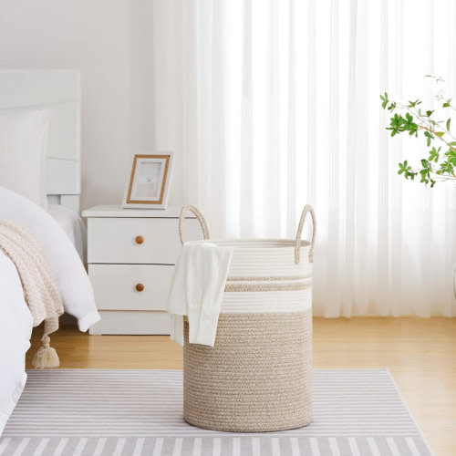 Highland Dunes 72L Strip Light Brown Woven Rope Laundry Hamper | Wayfair