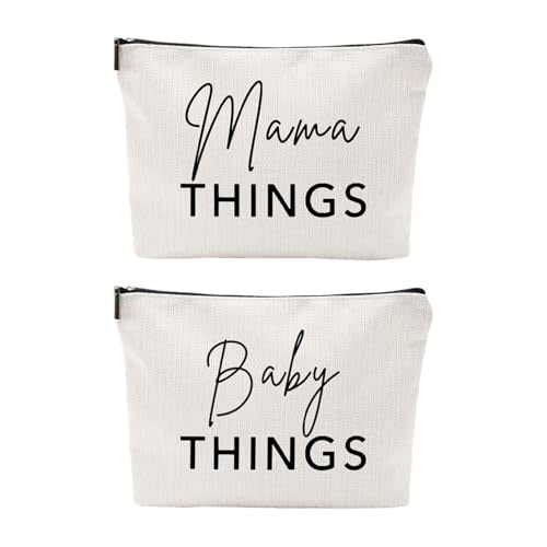 Mom & Baby Pouch Set, Diaper Bag Organizer Insert, Canvas Travel & Hospital Bag Essentials, Mommy Bag Organizer, Makeup & Toiletry Bags for New Moms, Gift for Baby Shower (Set of 2)