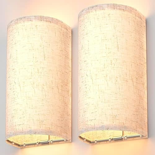Shineled Battery Operated Wall Sconces Set of Two, LED Rechargeable Wall Lights with Remote Control, 16 RGB Colors Changeable Dimmable Fabric Sconces (13.77Inch/35cm)