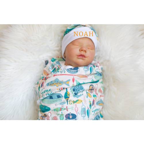 Swaddle Blanket Boy, Daddy's Little Fishing Buddy, Coming Home Outfit, Baby Boy Blanket, Newborn Swaddle and Hat Set, Personalized Baby