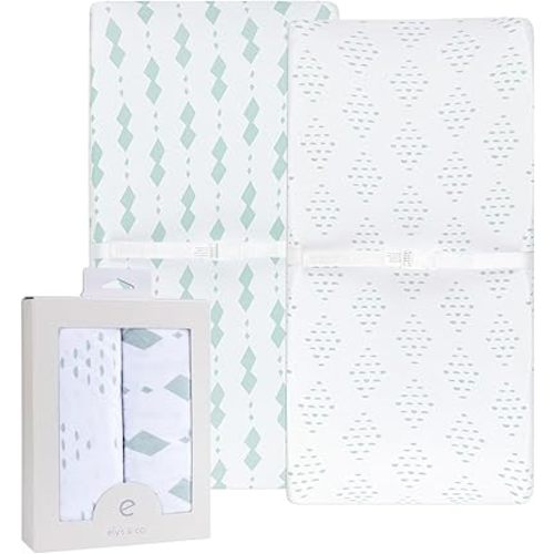 Changing Pad Cover - Cradle Sheets Fits Baby Mattress Sheet 36" X 18 - Unisex Grey Sage Diamond - 2 Pack Set