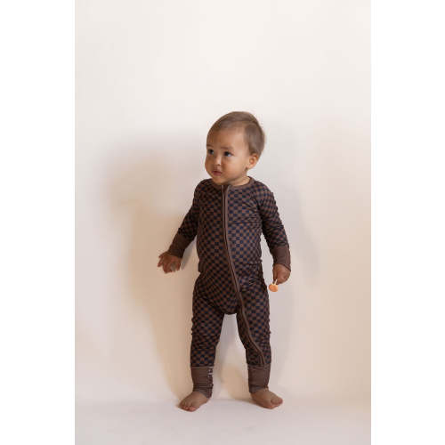 BROWN + BLACK MINI CHECKER | ZIPPER ONE PIECE
