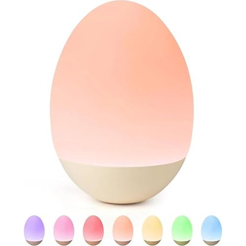 Egg Night Light for Nursery: Baby Night Lights Tap Lamp Stepless Dimming with Warm White and 7 RGB Colors Rechargeable Portable for Infant and Kids Bedroom Breastfeeding Sleep Aid