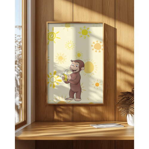 Curious George Poster - Kawaii Monkey Art Print, Cute Nursery, Funny Monkey Illustration, Kids Room Poster, Baby Animal Wall Art , Poster Print Only