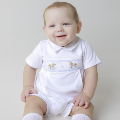 Blue Rocking Horses Smocked Romper
