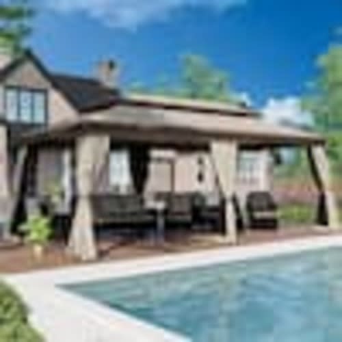Esunny 20 ft. x 10 ft. Beige Outdoor Patio Steel Frame Double Soft Top Gazebo with Mosquito Netting J20-B-HD4