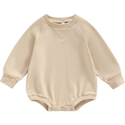 Toddler Baby Boy Girl Bubble Romper Infant Oversized Plain Long Sleeve Crewneck Sweatshirt Bodysuit Cute Clothes