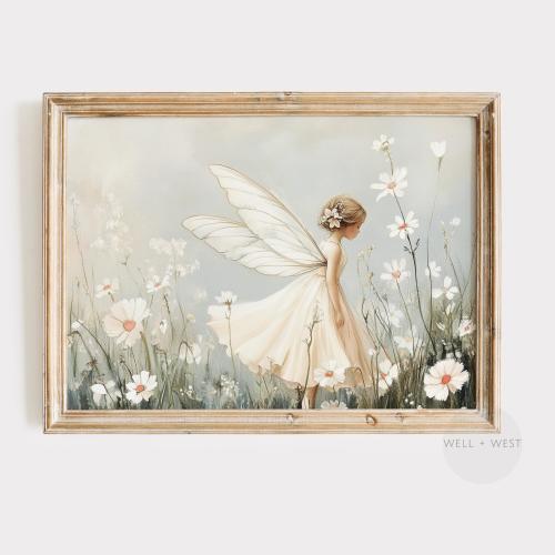 Fairy Print | Pastel Garden Painting | Soft Tones Enchanted Art | Woodland Faerie | Fairytale Nursery Decor | Magical Nursery Decor | P626