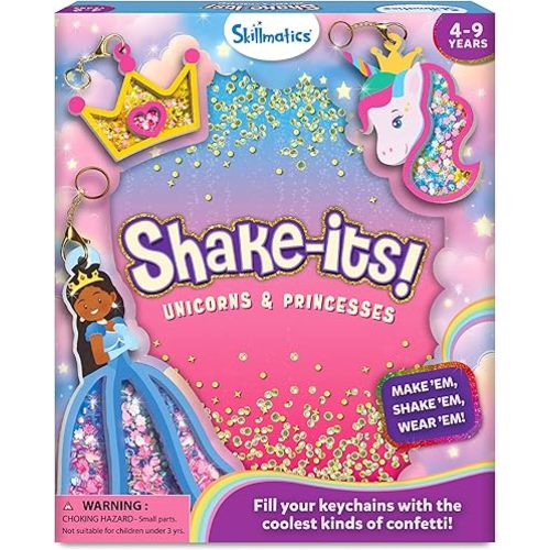 Skillmatics Art & Craft Activity - Shake-its, Unicorns & Princesses, DIY Glitter Craft Kit with Keychains, Creative Travel Toys, Fun Party Favors, Birthday Gifts for Girls & Boys Ages 4, 5, 6, 7, 8, 9