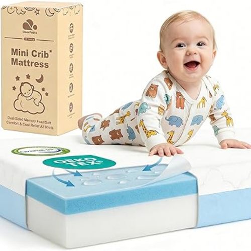 Dual Sided Pack and Play Mattress, 3 Inch Thick Soft & Firm Memory Foam Breathable Portable Pack n Play Mattresses, 4 in1 Baby Playpen Mattresses with Removable Washable Cover - 38x26x3 Inch