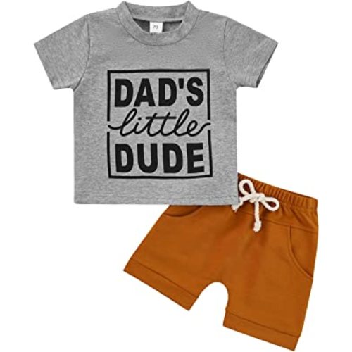 Kupretty Toddler Baby Boy Summer Clothes Letter Graphic Short Sleeve Shirt T-Shirt Tops + Casual Shorts Outfit Set