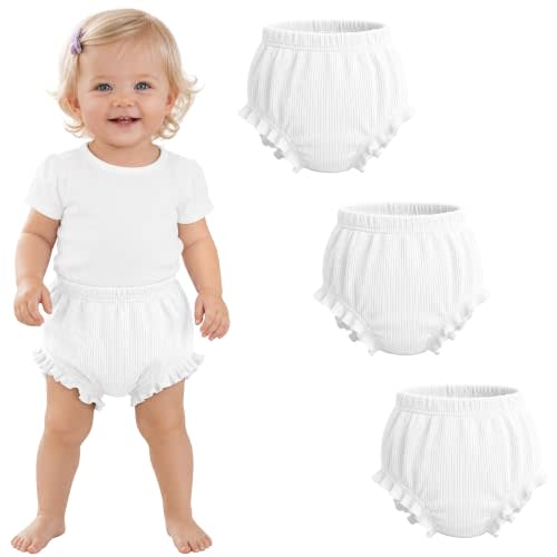 3 Pack Baby Ribbed Bloomers 6M-4T | Newborn Diaper Covers, Toddler Girls Boys, Cotton, Soft, Loose, Cute, Underwear Shorts