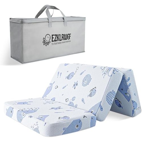 Trifold Pack and Play Mattress,Dual Sided Soft & Firm Memory Foam | Portable,Machine Washable Cover,Carry Bag,Soft,Breathable,Skin Friendly Fabric