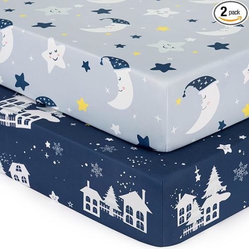 Baby Crib Sheets for Boys Girls Fitted Toddler Bed Sheets for Standard Crib and Toddler Mattress 52''x28'' Ultra Soft and Breathable 2 Pack Dark Blue