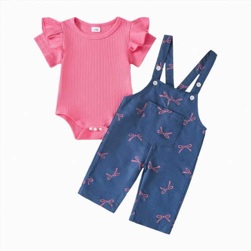 TOWED22 Baby Girl Clothes Summer Outfits Newborn Ruffle Sleeve Romper Infant Flower Shorts Set with Headband 0-18 Months Hot Pink,12-18 M