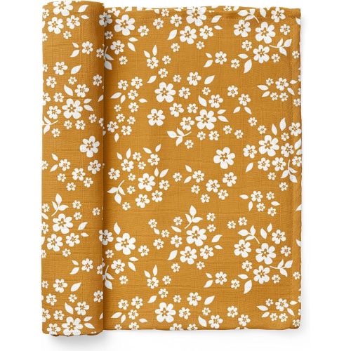 Mini Wander Swaddles for Newborns Muslin Swaddle Blankets - Breathable Soft Receiving Blanket Baby Essentials | 47 x 47 Cotton - Whimsy Floral (Mustard)