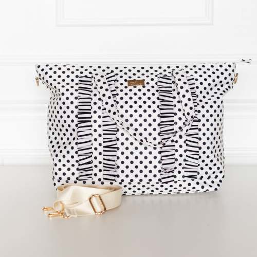 Polka Stripe Ruffled Nylon Tote Bag