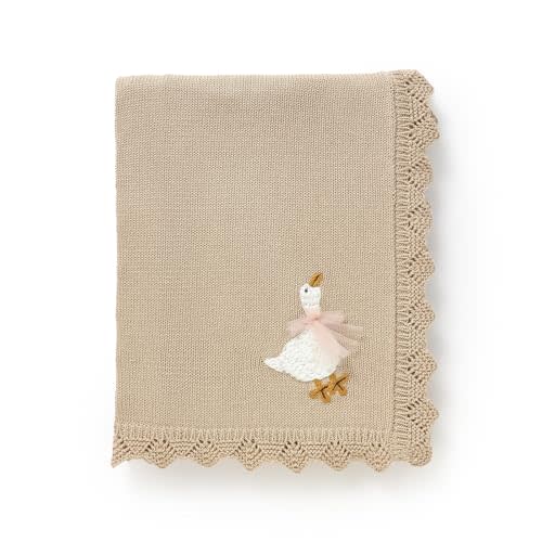 mimixiong Cotton Baby Blanket Heritage Receiving Cuddle Stroller Crib Blanket with Cute Embroidered Goose for Boys and Girls 30x40 Inch