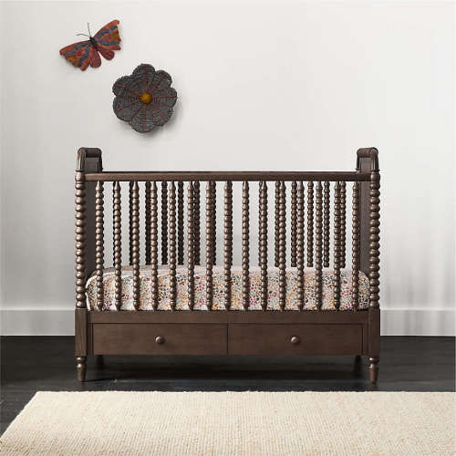 Jenny Lind Heirloom Deep Brown Wood Convertible Storage Baby Crib with Toddler Bed Rail