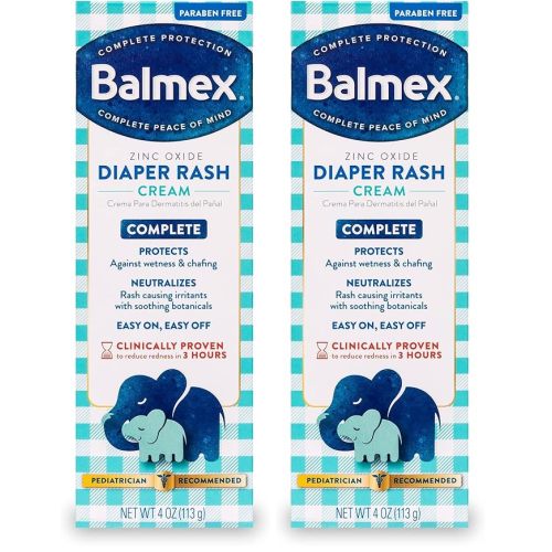 Balmex Complete Protection Baby Diaper Rash Cream with Zinc Oxide + Soothing Botanicals, 4 Ounce (Pack of 2)
