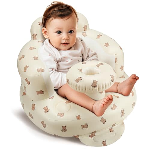 Inflatable Baby Seat for 3-36 Months, Back Support, Built-in Air Pump, Learning to Sit, Blow Up Floor Seat with Tray