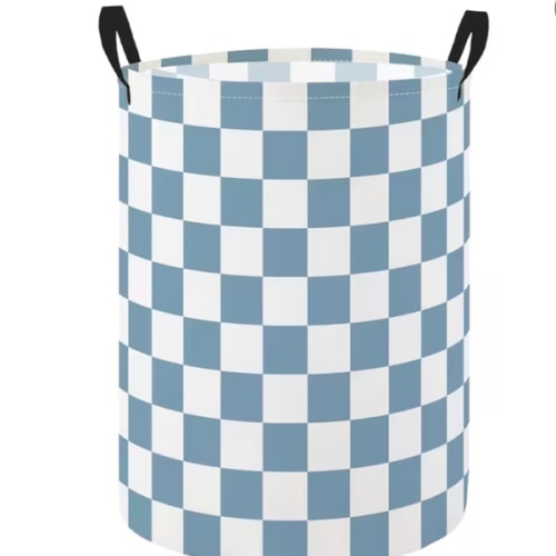 Blue Checkered Laundry Hamper