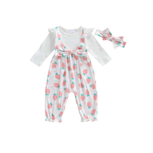 BemeyourBBs Baby Girl Fall Outfits Strawberry Print Romper and Headband 2 Pcs Set