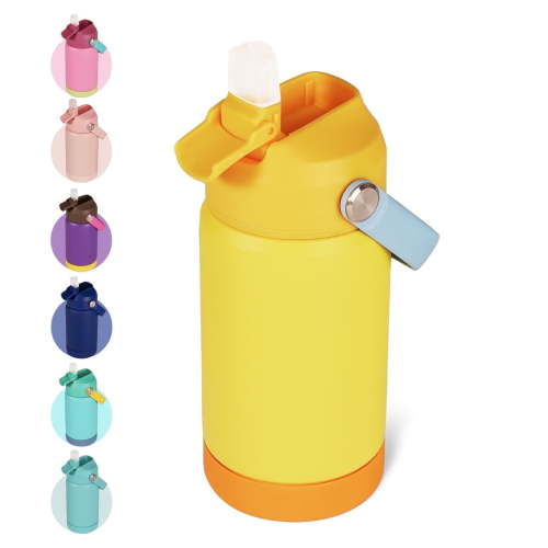 Hawsaiy 12oz Kids Insulated Water Bottle with Straw Lid, Leak-Proof Stainless Steel BPA-Free Thermos for School Boys and Girls