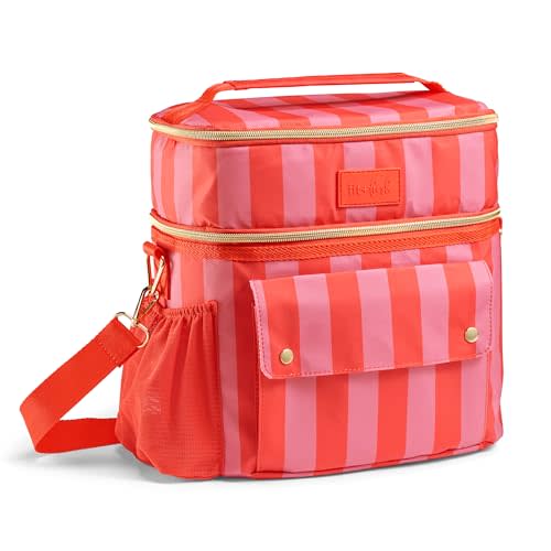 Fit & Fresh Sidekick Dual Compartment Insulated Soft Cooler Bag & Lunch Box | Bottle Pocket, Extra Storage, Crossbody Strap, 15-Can Capacity, Leak-Resistant, Small Cooler For Beach, Pool, Work & Travel