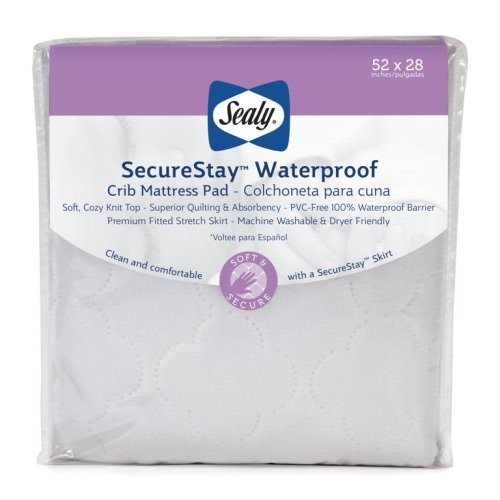Sealy SecureStay Waterproof Crib Mattress Pads, Easy Clean Washable, Crib, White