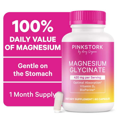 Pink Stork Magnesium Glycinate Supplement, Sleep and Stress Support, Vitamin D3, 60 Capsules
