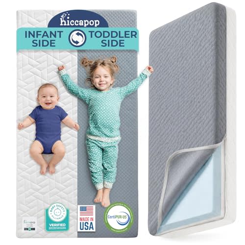 Hiccapop Baby Crib Mattress, Waterproof, Dual Sided Foam Baby Mattress, Firm Side for Babies, Soft Memory Foam Side for Toddlers, Made in USA