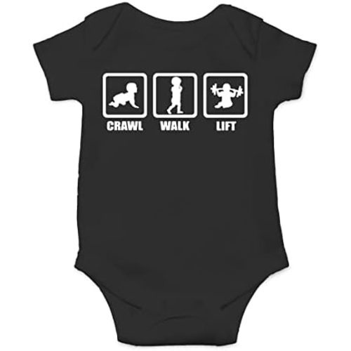 AW Fashions Crawl, Walk, Lift Baby Bodysuit Funny Cute Infant Newborn Announcement Outfit Unisex Girls Boy