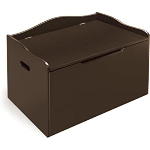 Badger Basket Bench-Top Wooden Toy Box - Kids Storage Chest and Bench Combo with Dual Safety Hinges, Side Handles, Front Slot - Organizer for Toys and Essentials - Espresso