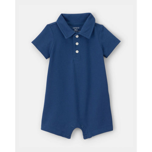 Baby Boy Pique Polo Short-Sleeve Romper - Navy Blue - Carter's | Carter's