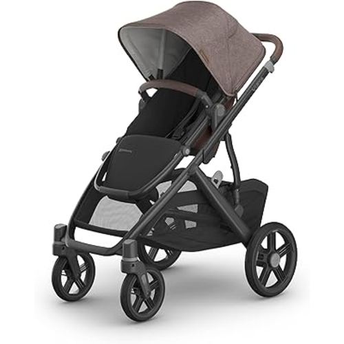 UPPAbaby Vista V3 Stroller - Full-Size Single-to-Double Stroller System - Toddler Seat, Bug Shield, Rain Shield, and Storage Bag Included - Owen (Mocha Mélange/Carbon Frame/Chestnut Leather)