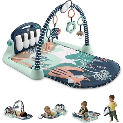 Fisher-Price Baby Playmat Kick & Play Piano Gym with Musical and Sensory Toys for Newborn to Toddler, Navy Fawn
